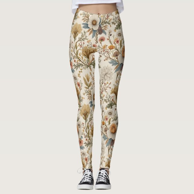 Boho Floral in Beige Leggings (Front)