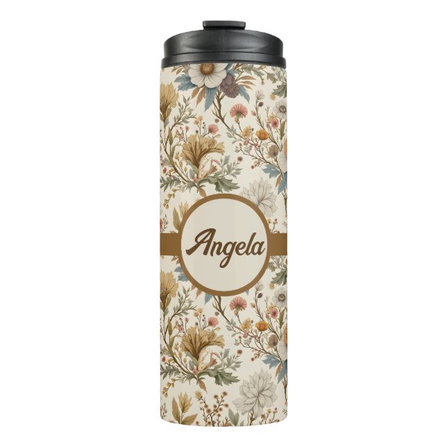Boho Floral in Beige Thermal Tumbler (Front)