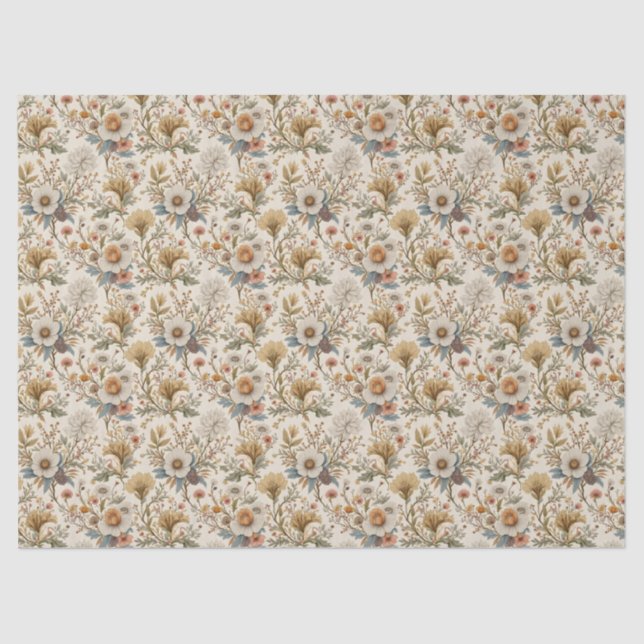 Boho Floral in Beige Tissue Paper (Front)