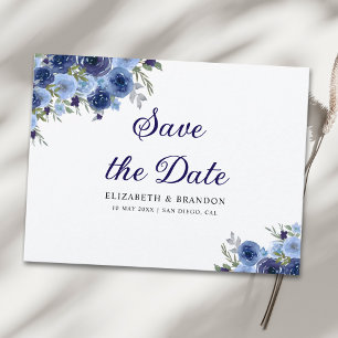 Boho Floral in Midnight Blue – Rustic Wedding Postcard