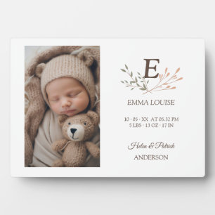 Boho Floral Initial Baby Newborn Plaque