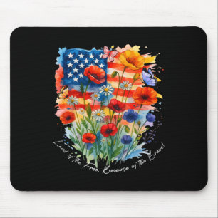 Boho Floral Land Of The Free Because Of The Brave Mouse Pad