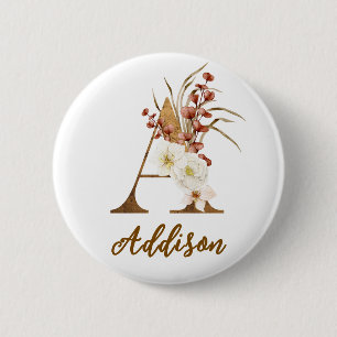 Boho Floral letter A Monogram Wedding Favour 6 Cm Round Badge