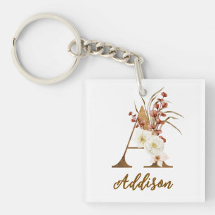 Boho Floral letter A Monogram Wedding Favour Key Ring
