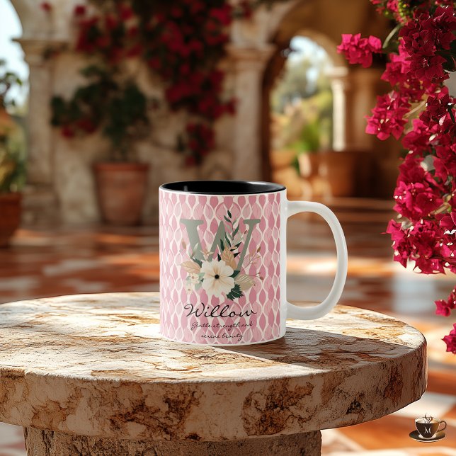 Boho Floral Letter W Mug with Personalised Name (Creator Uploaded)