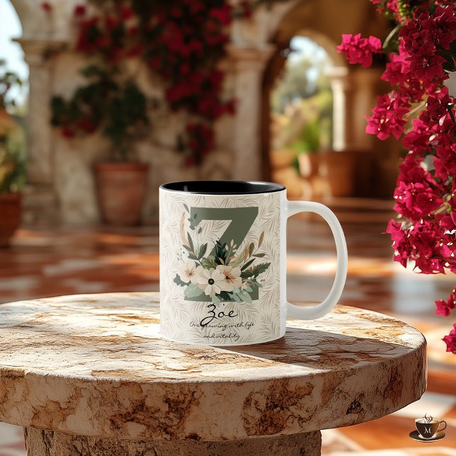Boho Floral Letter Z Mug with Personalised Name (Creator Uploaded)
