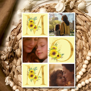 Boho floral letters mom three photos Mother's day Holiday Card