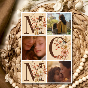 Boho floral letters mom three photos Mother's day Holiday Card