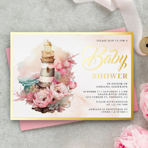 Boho Floral Lighthouse Nautical Baby Shower Gold