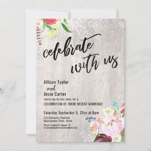Boho Floral Lights Rustic Wood Celebrate with Us Invitation