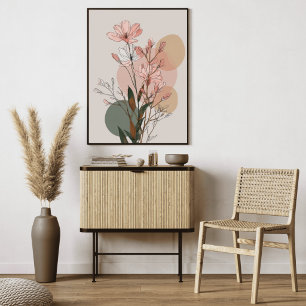Boho Floral Line Art   Neutral Botanical Abstract  Canvas Print