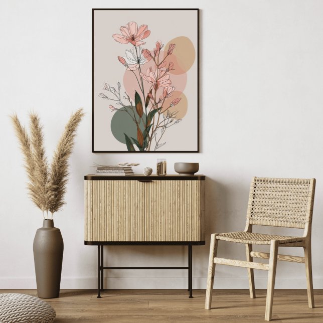 Boho Floral Line Art | Neutral Botanical Abstract  Canvas Print (Creator Uploaded)