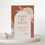 Boho Floral Line Art Terracotta Arch Save The Date<br><div class="desc">Save the date! Announce your wedding date to family and friends with this customisable save the date announcement card. It features botanical line art illustration and classic typography. Personalise this floral save the date card by adding your own names, date, venue and other details. This boho save the date card...</div>
