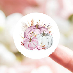 Boho Floral Little Pink Pumpkins Baby Shower Classic Round Sticker