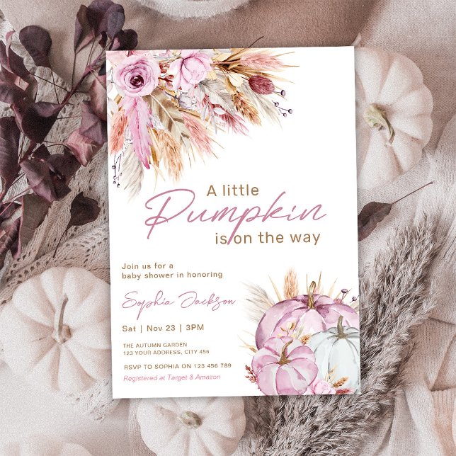Boho Floral Little Pink Pumpkins Baby Shower Invitation (Creator Uploaded)
