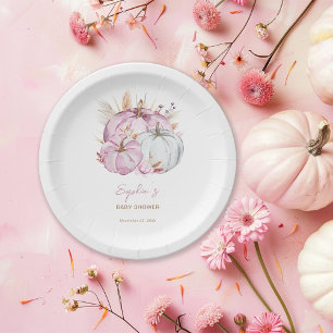 Boho Floral Little Pink Pumpkins Baby Shower Paper Plate
