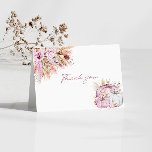 Boho Floral Little Pink Pumpkins Baby Shower Thank You Card