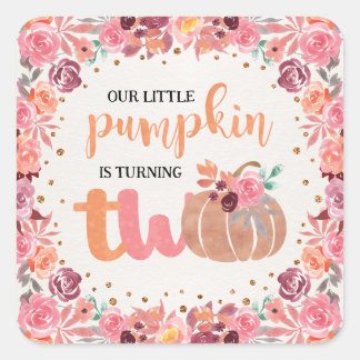 Boho Floral Little Pumpkin 2nd Birthday Square Sticker