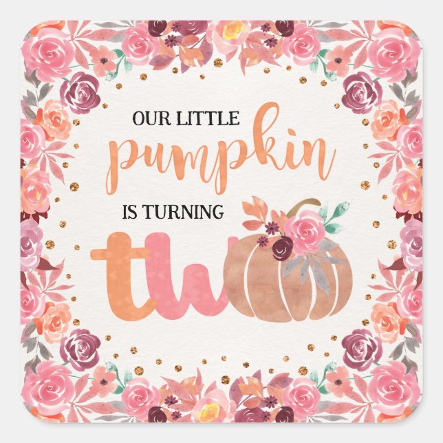 Boho Floral Little Pumpkin 2nd Birthday Square Sticker (Front)