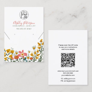 Boho floral logo jewellery earring necklace Qr cod Business Card