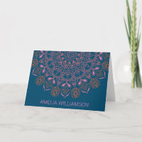 Boho Floral Mandala Blue Personalised Stationery