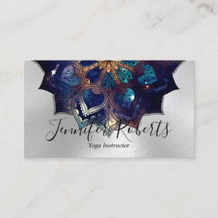 Boho Floral Mandala Chic Yoga Instructor Silver Business Card