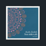 Boho Floral Mandala Teal Blue Bat Mitzvah Custom  Napkin<br><div class="desc">Boho Floral Mandala Teal Blue Bat Mitzvah Custom Napkins</div>