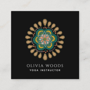 Boho Floral Mandala Yoga Instructor Square Business Card