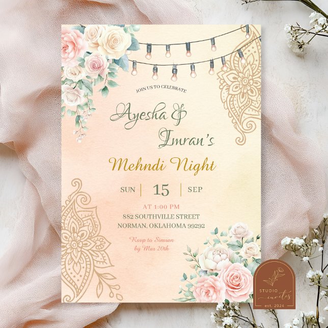 Boho Floral Mehndi, Haldi, Sangeet, Rohka Ceremony Invitation (Creator Uploaded)