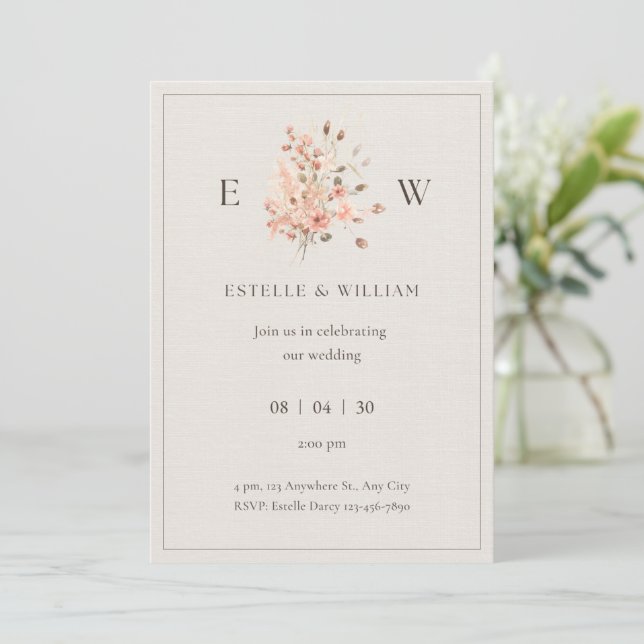 Boho Floral Minimalistic Wedding Invitation  (Standing Front)