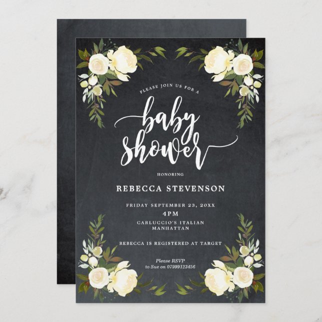boho floral modern baby shower invitation (Front/Back)