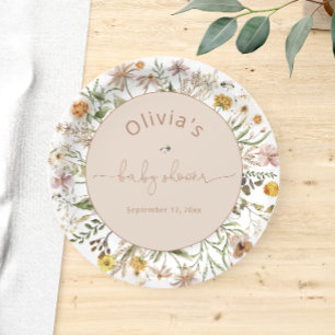 Boho Floral Modern Baby Shower  Paper Plate