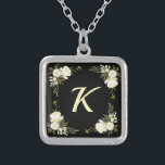 Boho Floral Monogram Bridesmaid Gift Silver Plated Necklace<br><div class="desc">This pretty boho floral monogram bridesmaid gift necklace design is sure to please with its cute floral personalised design. This design features antique white roses with a cream coloured monogram. Personalise it with the monogram of your choice and customise the font and colour to your liking.</div>