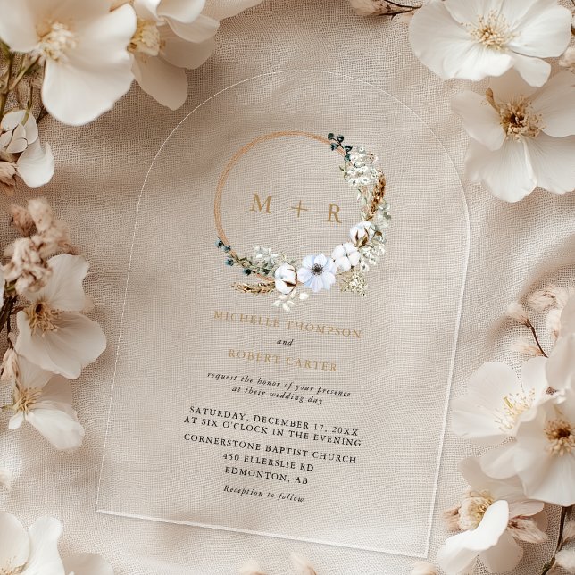 Boho Floral Monogram Elegant Wedding Acrylic Invitations (Creator Uploaded)