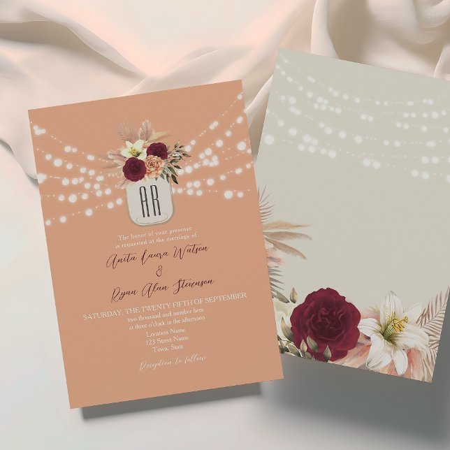 Boho Floral Monogram Wedding Invitation (Creator Uploaded)