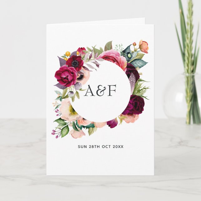 Boho Floral Monogram Wedding Programme (Front)