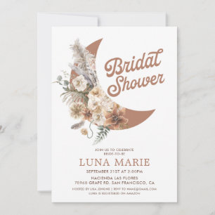 Boho Floral Moon Bridal Shower Invitation
