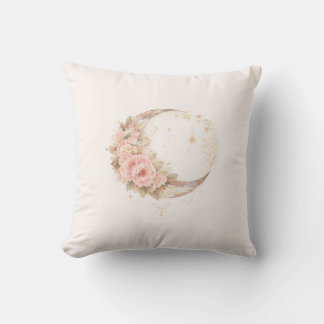 Boho Floral Moon | Minimal Aesthetic Throw Pillow