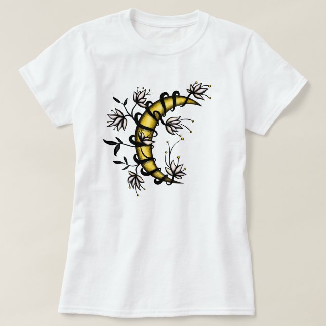 Boho Floral Moon Witchy Pagan T-Shirt (Design Front)
