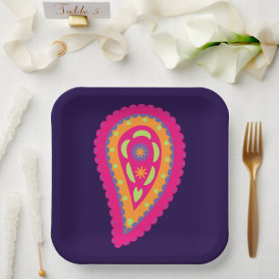 Boho Floral Motif Paper Plate