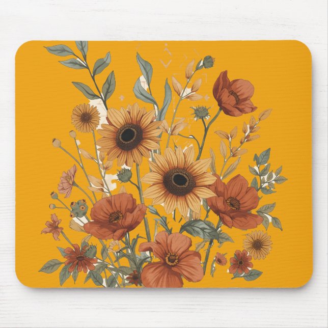 Boho Floral Mouse Pad – Warm Sunflowers (Front)