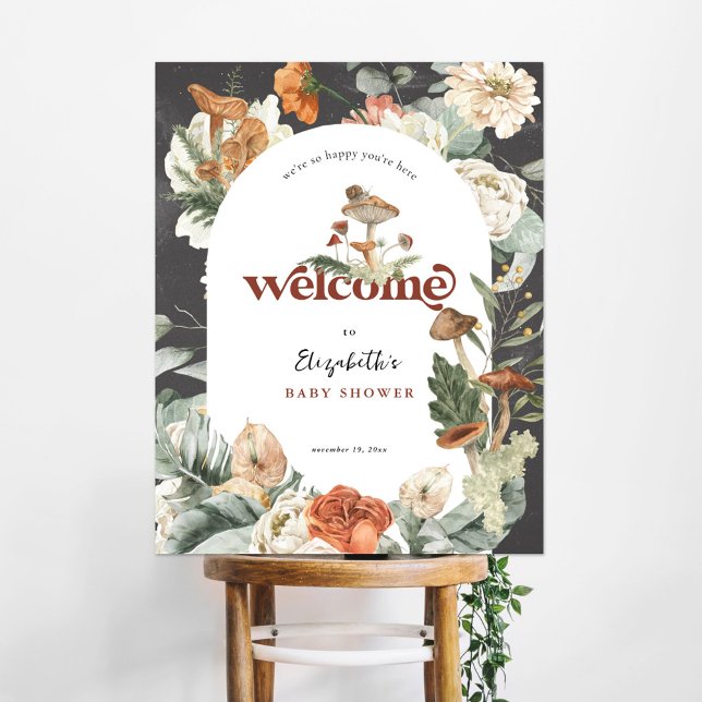Boho Floral Mushroom | Baby Shower Welcome Sign (Creator Uploaded)