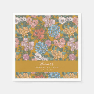 Boho Floral Mustard Yellow Custom Bridal Shower Napkin