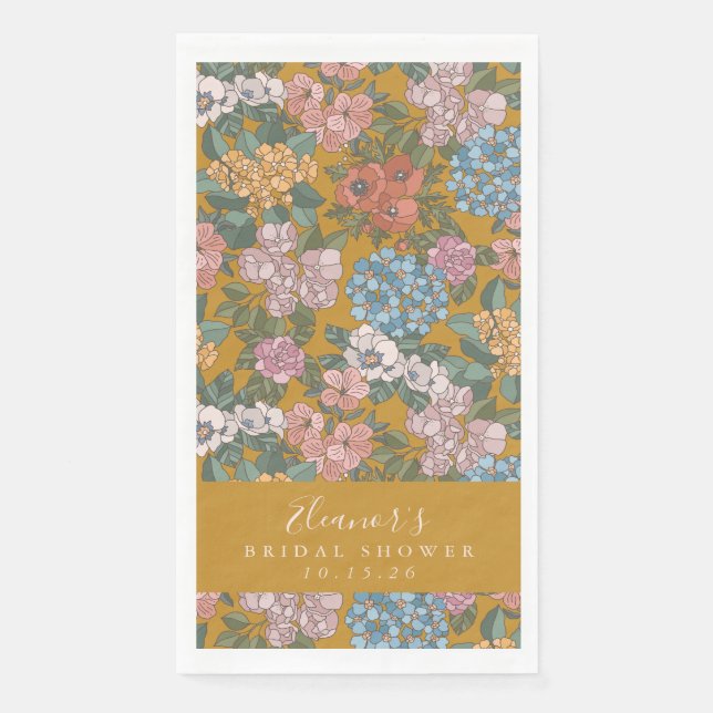 Boho Floral Mustard Yellow Custom Bridal Shower  Napkin (Front)