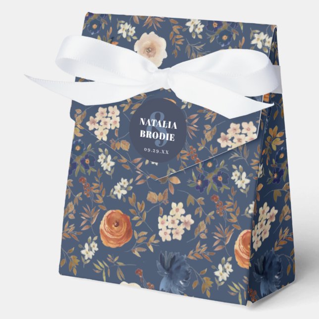 Boho Floral Name Date Wedding Favour Box (Front)
