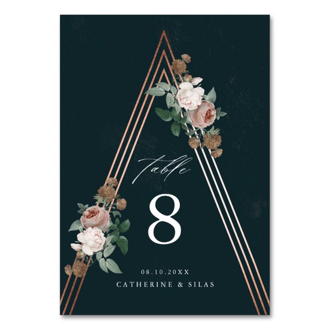 Boho Floral Navy Blue Wedding  Table Number (Front)