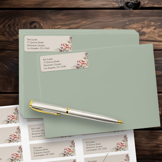 Boho Floral Neutral Beige Return Address (Return Address labels from my Boho Floral Cowgirl Boots Quinceanera Collection)