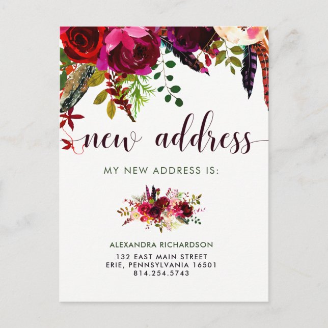 Boho Floral | New Address Announcement Postcard (Front)