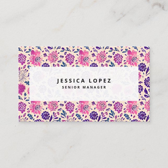 Boho Floral Ombre Pattern Business Card (Front)