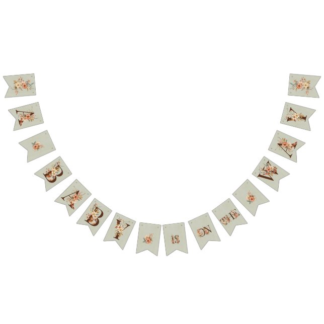 Boho Floral on Textured Blue Baby Shower  Bunting (All)